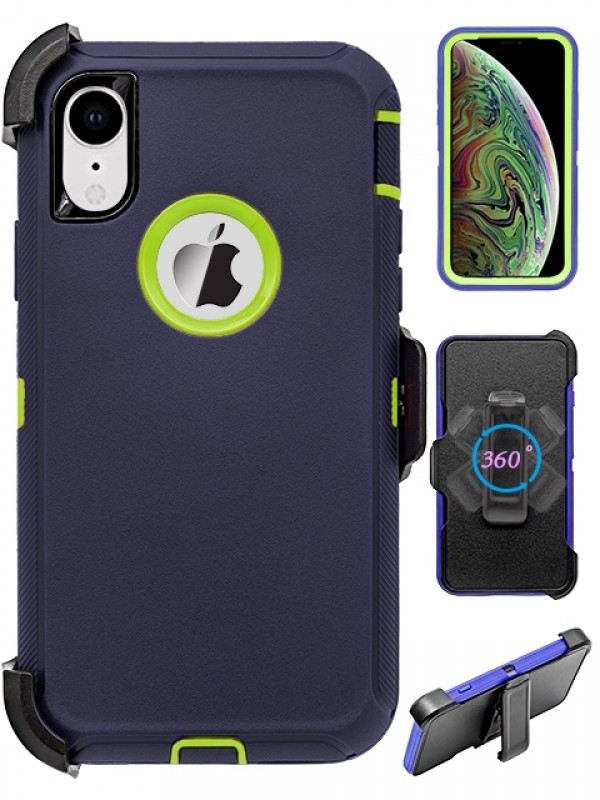 Premium Armor Heavy Duty Case with Clip for iPHONE XR 6.1 (NavyBlue Green)