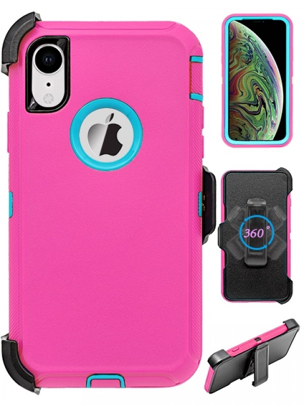 Premium Armor Heavy Duty Case with Clip for iPHONE XR 6.1 (HotPink Blue)