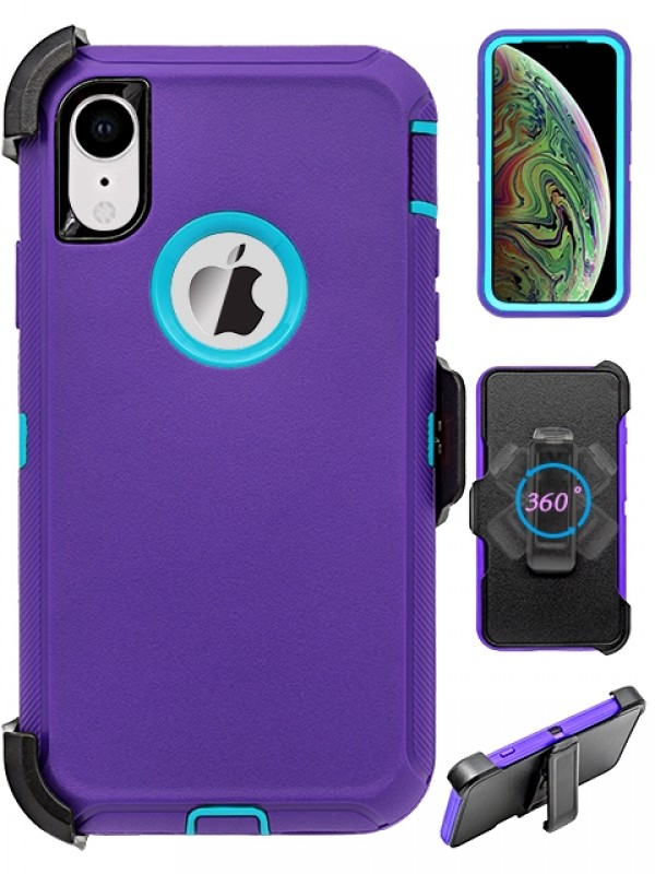 Premium Armor Heavy Duty Case with Clip for iPHONE XR 6.1 (Purple Blue)