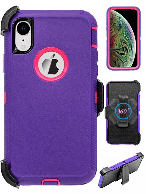 Premium Armor Heavy Duty Case with Clip for iPHONE XR 6.1 (Purple Pink)
