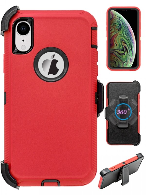 Premium Armor Heavy Duty Case with Clip for iPHONE XR 6.1 (Red Black)