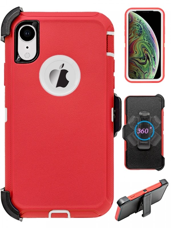 Premium Armor Heavy Duty Case with Clip for iPHONE XR 6.1 (Red White)