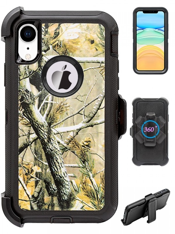 Premium Camo Heavy Duty Case with Clip for iPHONE XR 6.1 (Tree Black)