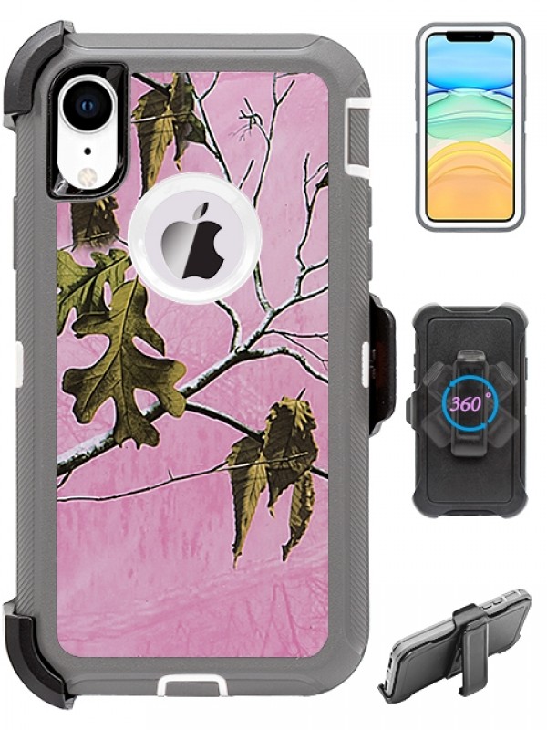 Premium Camo Heavy Duty Case with Clip for iPHONE XR 6.1 (Tree Pink)