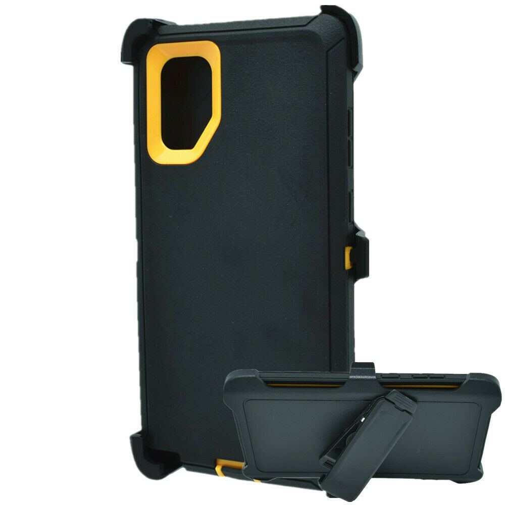 Premium Armor Heavy Duty Case with Clip for Galaxy Note 10+ (Plus) (Black Yellow)