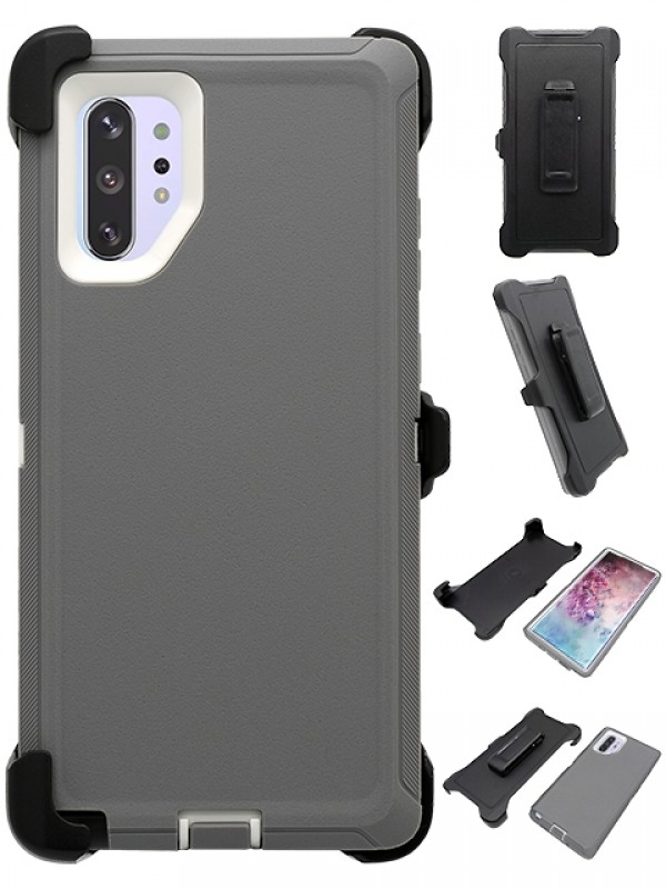 Premium Armor Heavy Duty Case with Clip for Galaxy Note 10+ (Plus) (Gray White)