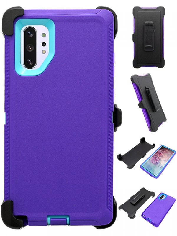 Premium Armor Heavy Duty Case with Clip for Galaxy Note 10+ (Plus) (Purple Blue)