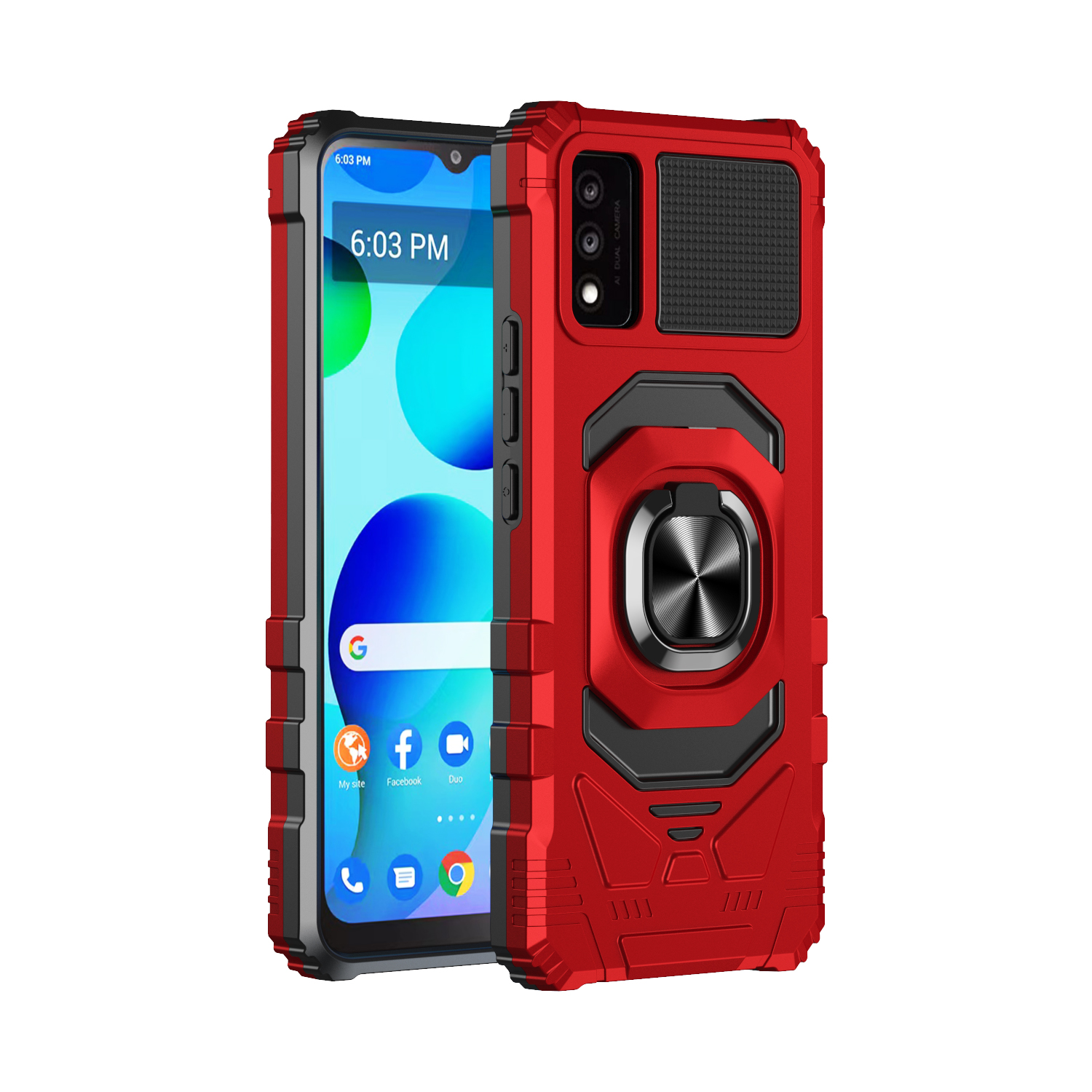 Tech Armor Cube RING Holder Kickstand Magnetic Armor Case for TCL 30 T (Red)