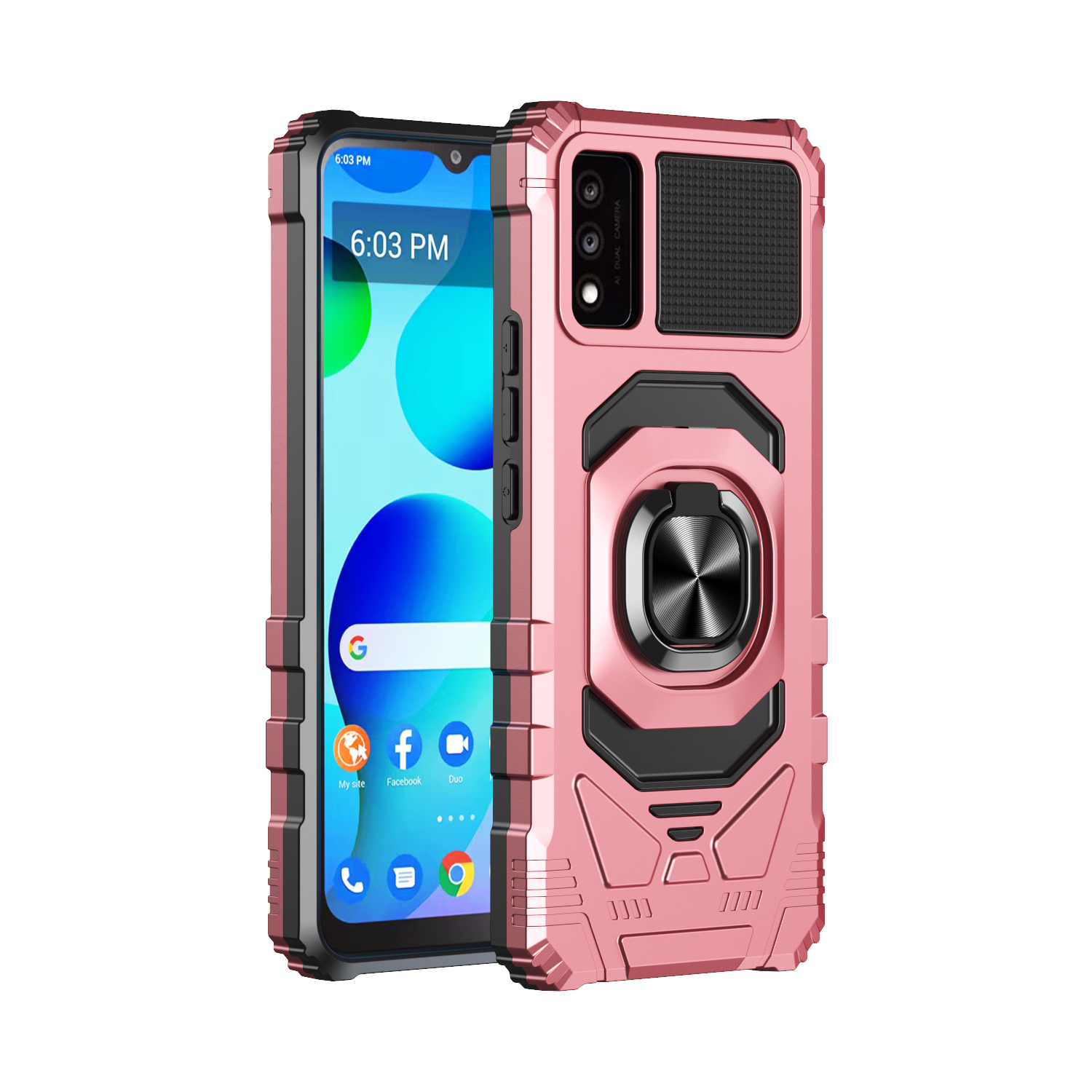 Tech Armor Cube Ring Holder Kickstand Magnetic Armor Case for TCL 30 T (Pink)