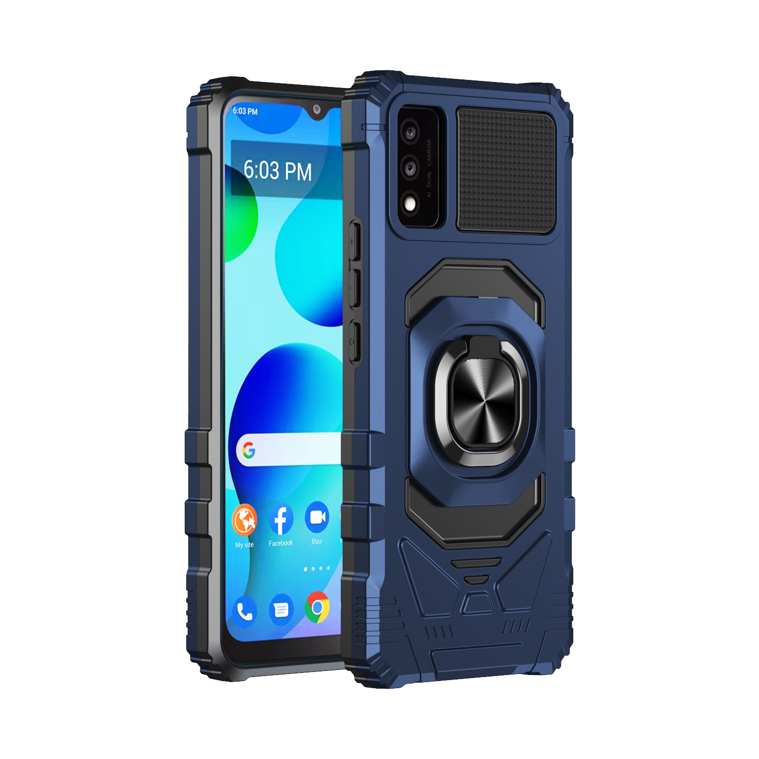 Tech Armor Cube RING Holder Kickstand Magnetic Armor Case for TCL 30 T (Blue)