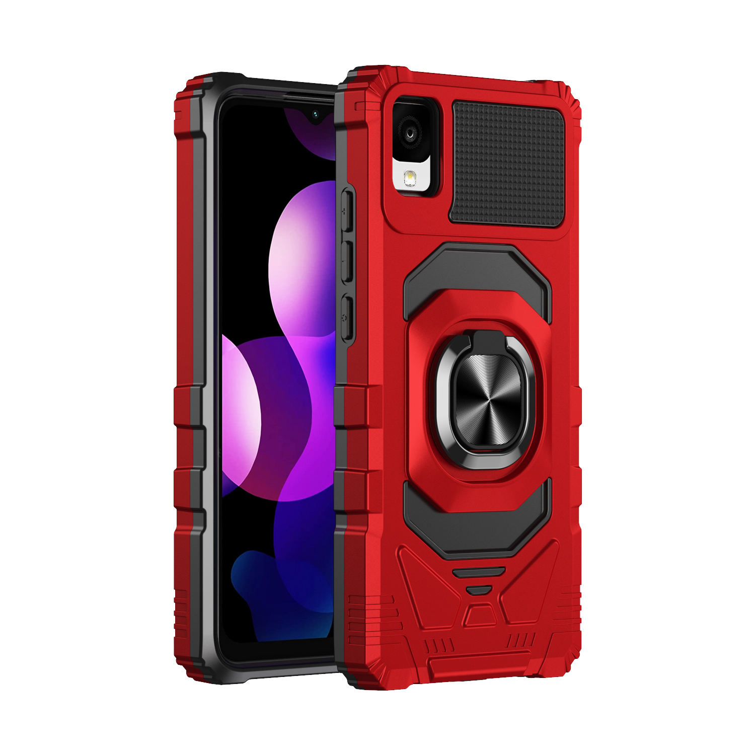 Tech Armor Cube RING Holder Kickstand Magnetic Armor Case for TCL 30 Z (Red)