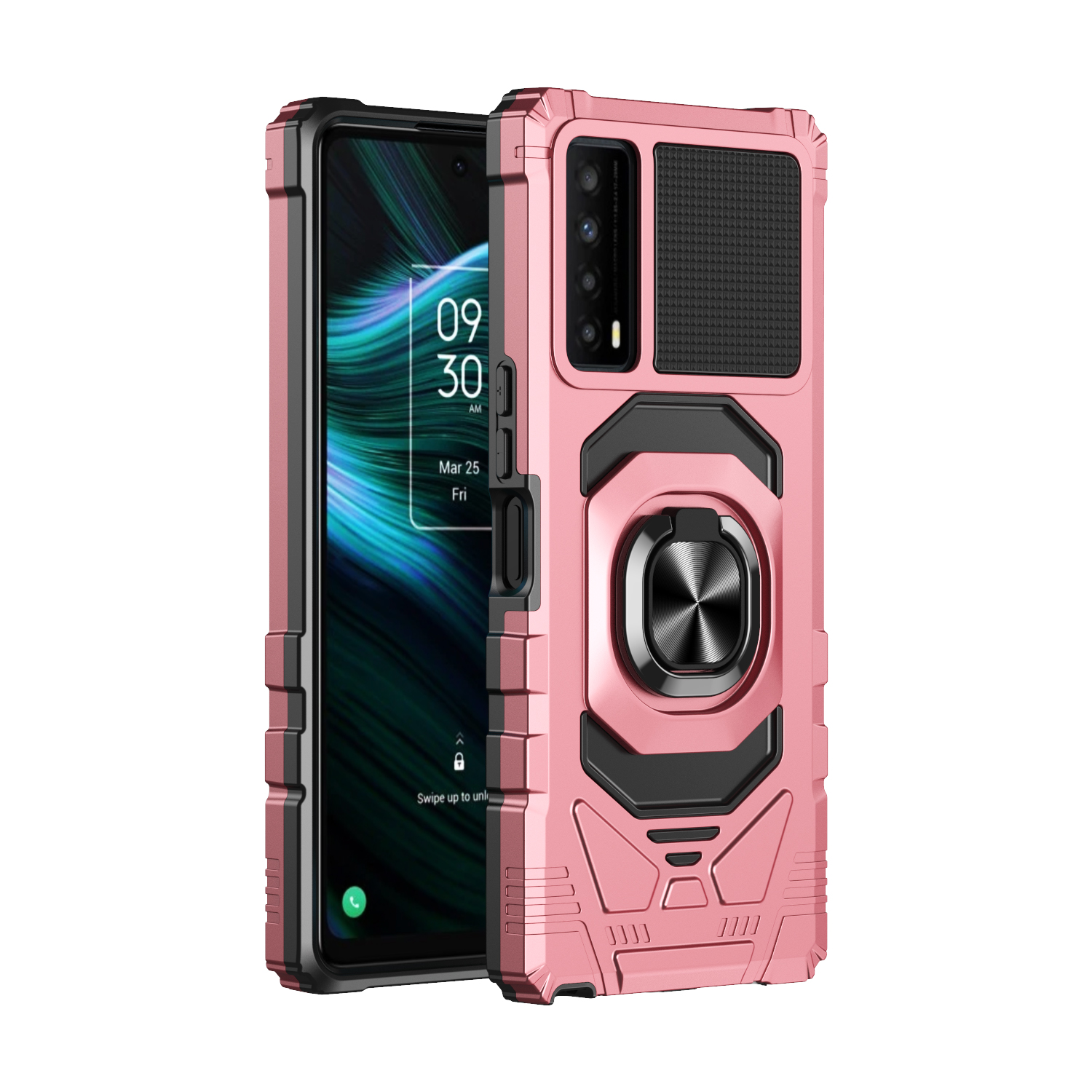 Tech Armor Ring Holder Kickstand Magnetic Armor Case for TCL Stylus 5G (Pink)