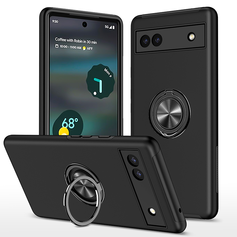 Dual Layer Armor Hybrid Stand RING Case for Google Pixel 6a (Black)