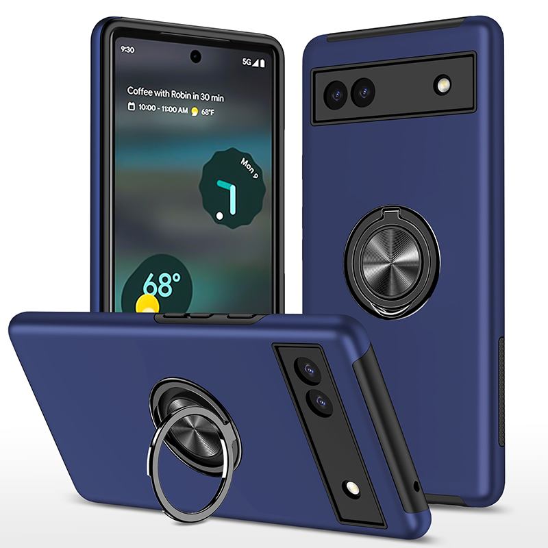 Dual Layer Armor Hybrid Stand RING Case for Google Pixel 6a (Navy Blue)