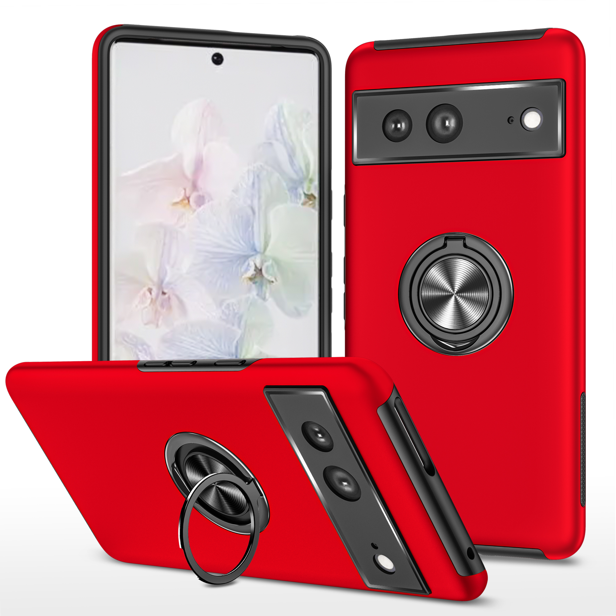 Dual Layer Armor Hybrid Stand RING Case for Google Pixel 7 (Red)