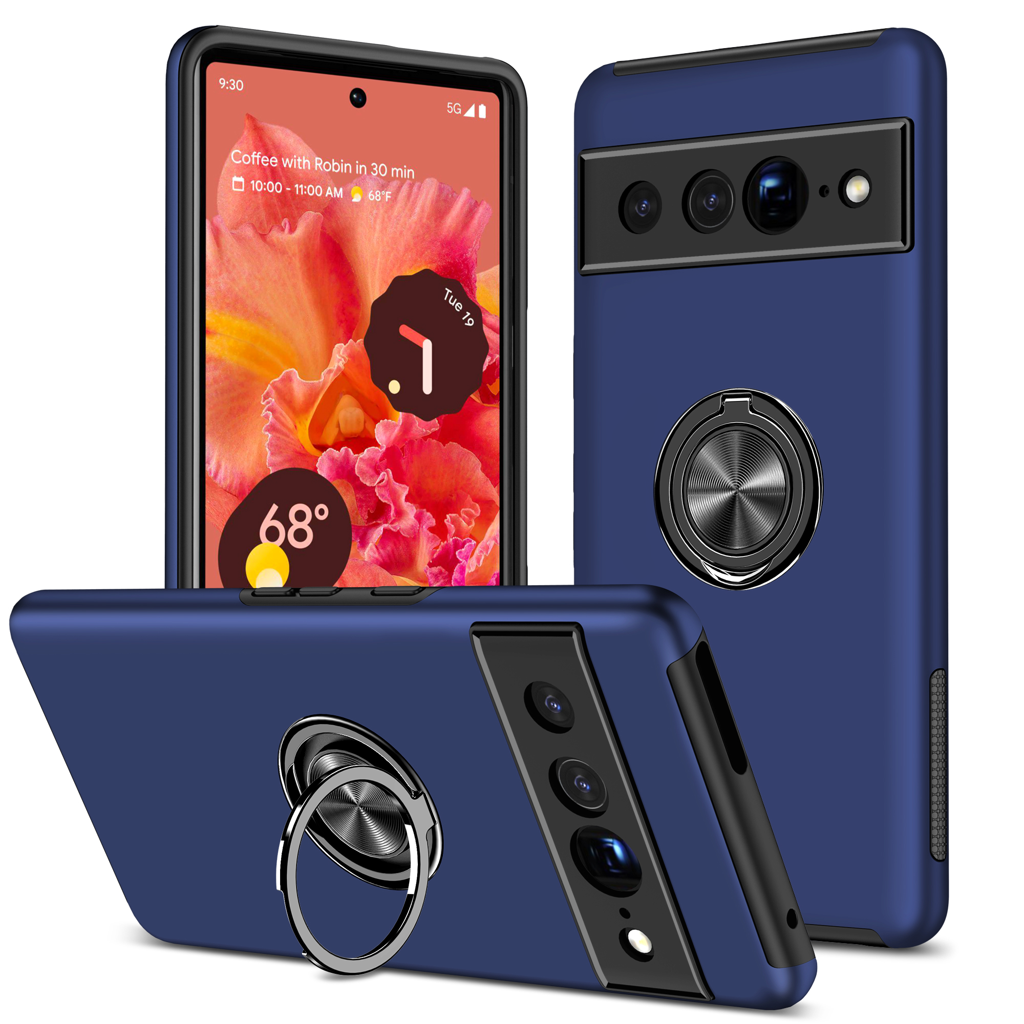 Dual Layer Armor Hybrid Stand RING Case for Google Pixel 7 Pro (Navy Blue)