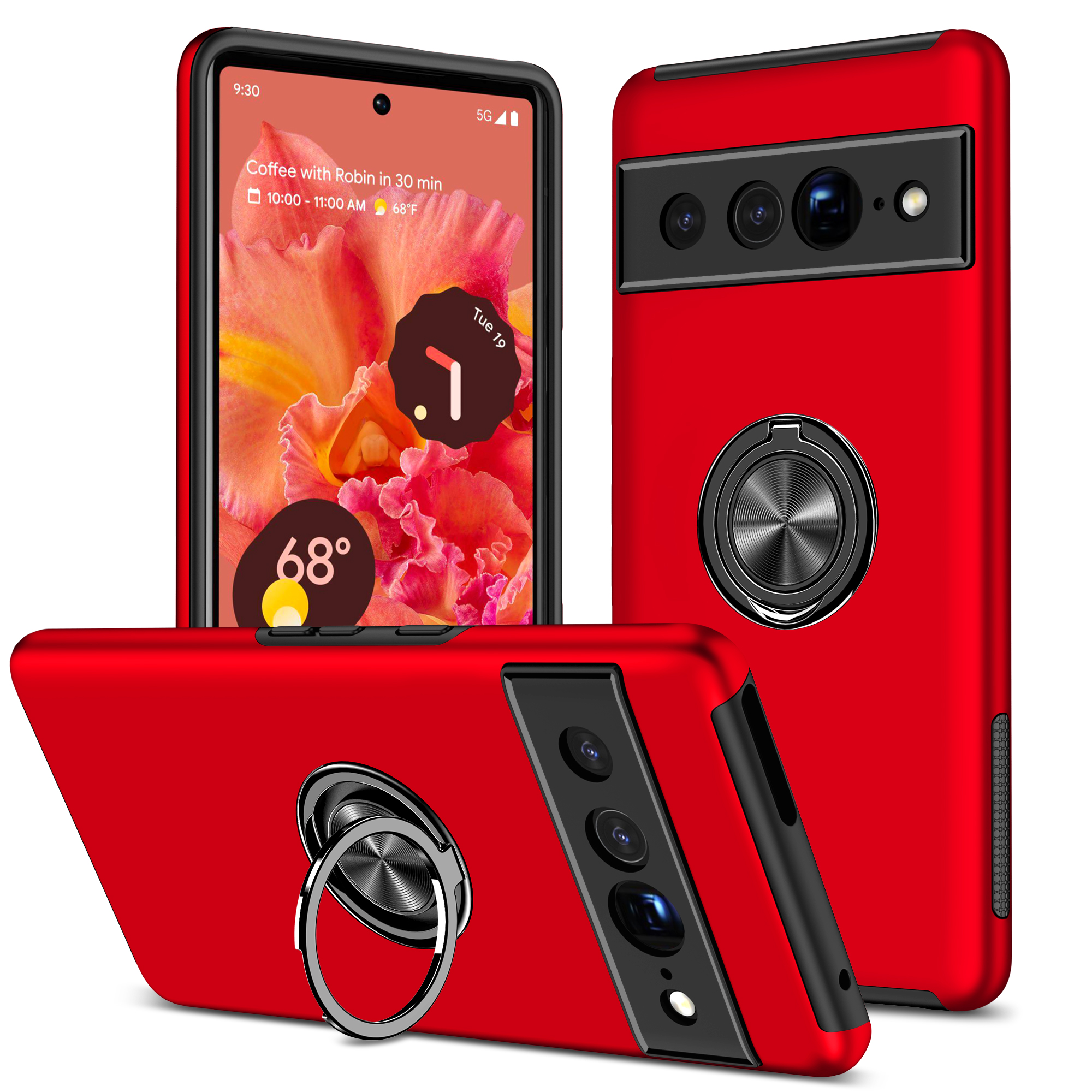 Dual Layer Armor Hybrid Stand RING Case for Google Pixel 7 Pro (Red)