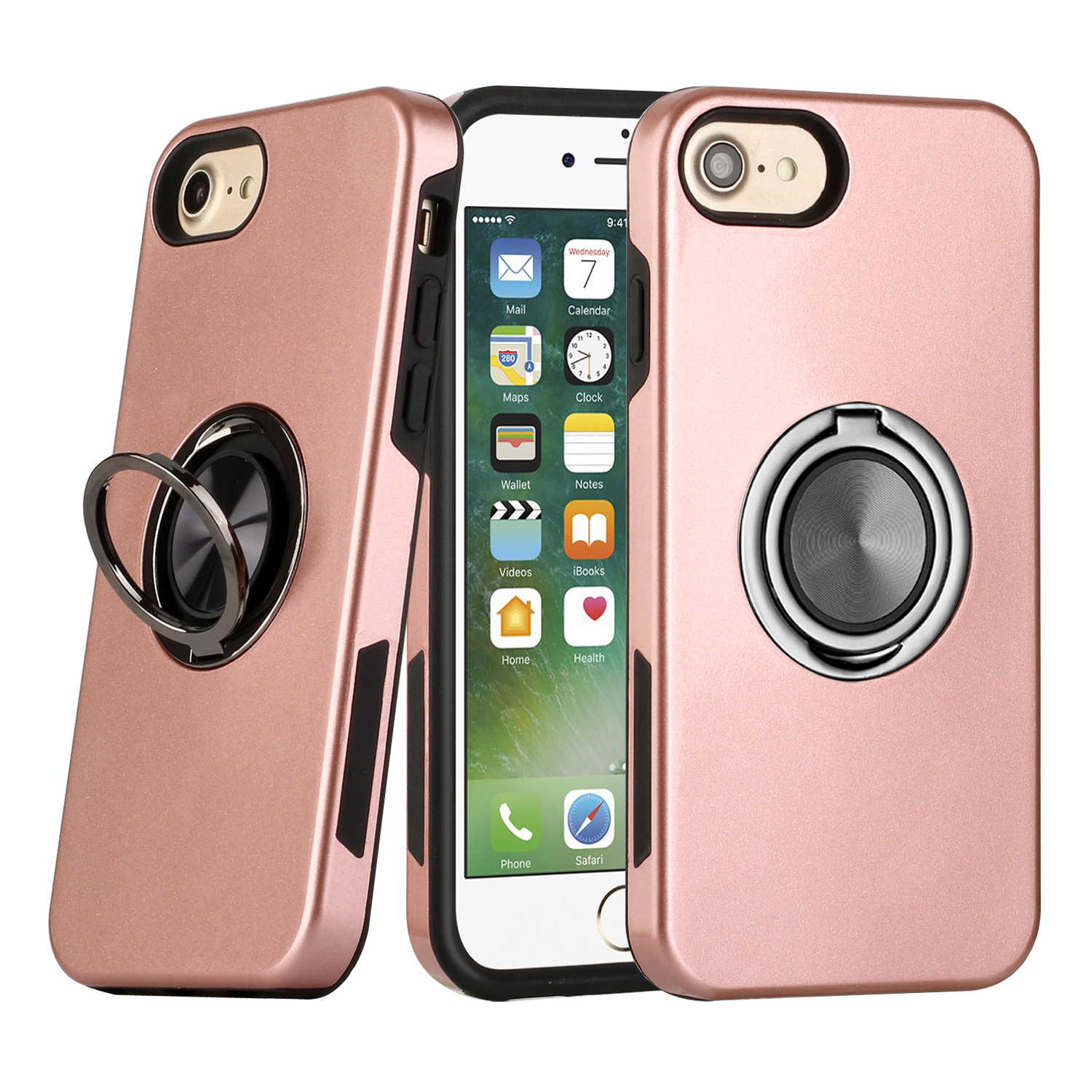 Dual Layer Armor Hybrid Stand RING Case for Apple iPhone 8 / 7 / SE (2020) (Rose Gold)