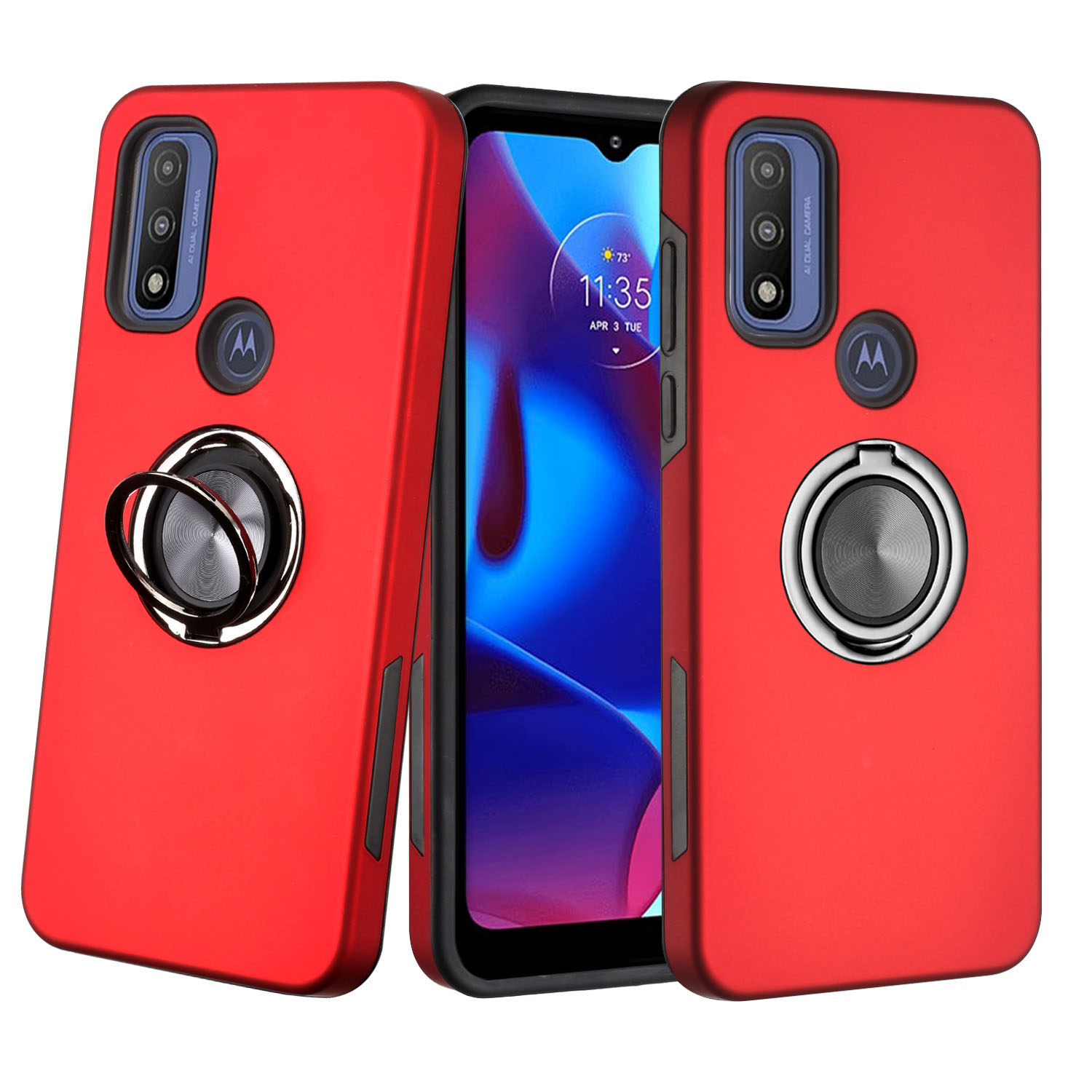Dual Layer Armor Hybrid Stand RING Case for Motorola Moto G Pure / Moto G Power 2022 (Red)
