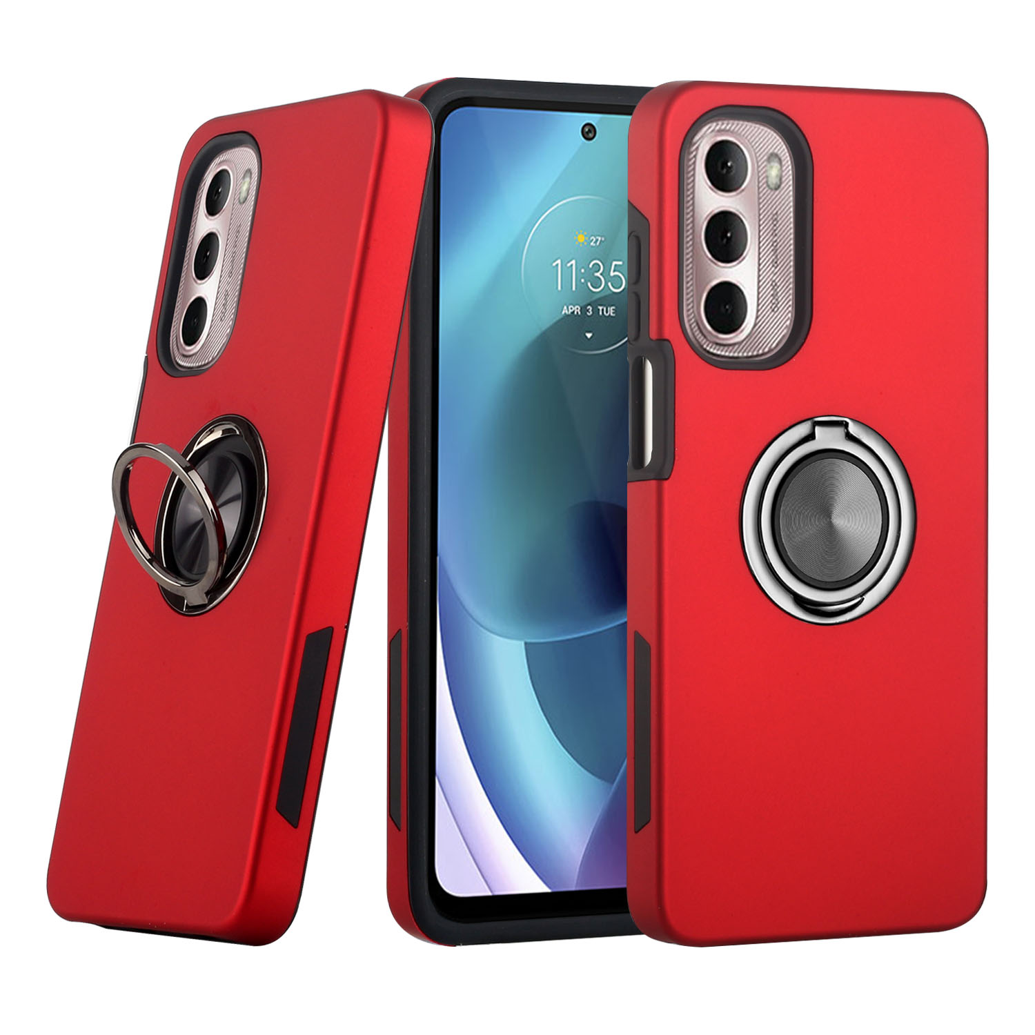 Dual Layer Armor Hybrid Stand RING Case for Motorola Moto G Stylus 4G 2022 (Red)