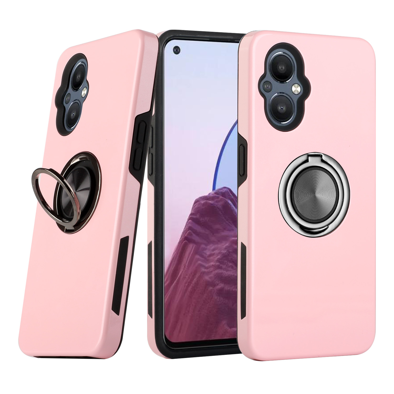 Dual Layer Strong Armor Ring Stand Hybrid Case for OnePlus Nord N20 5G (Pink)
