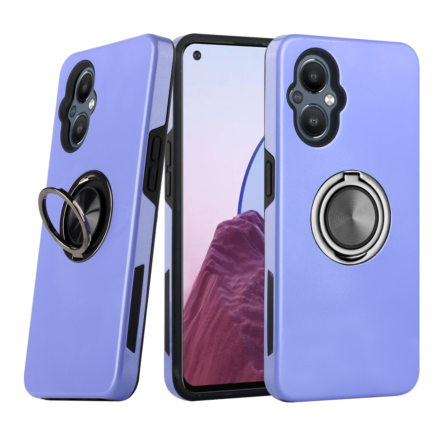Dual Layer Armor Hybrid Stand RING Case for OnePlus Nord N20 5G (T-Mobile) (Purple)