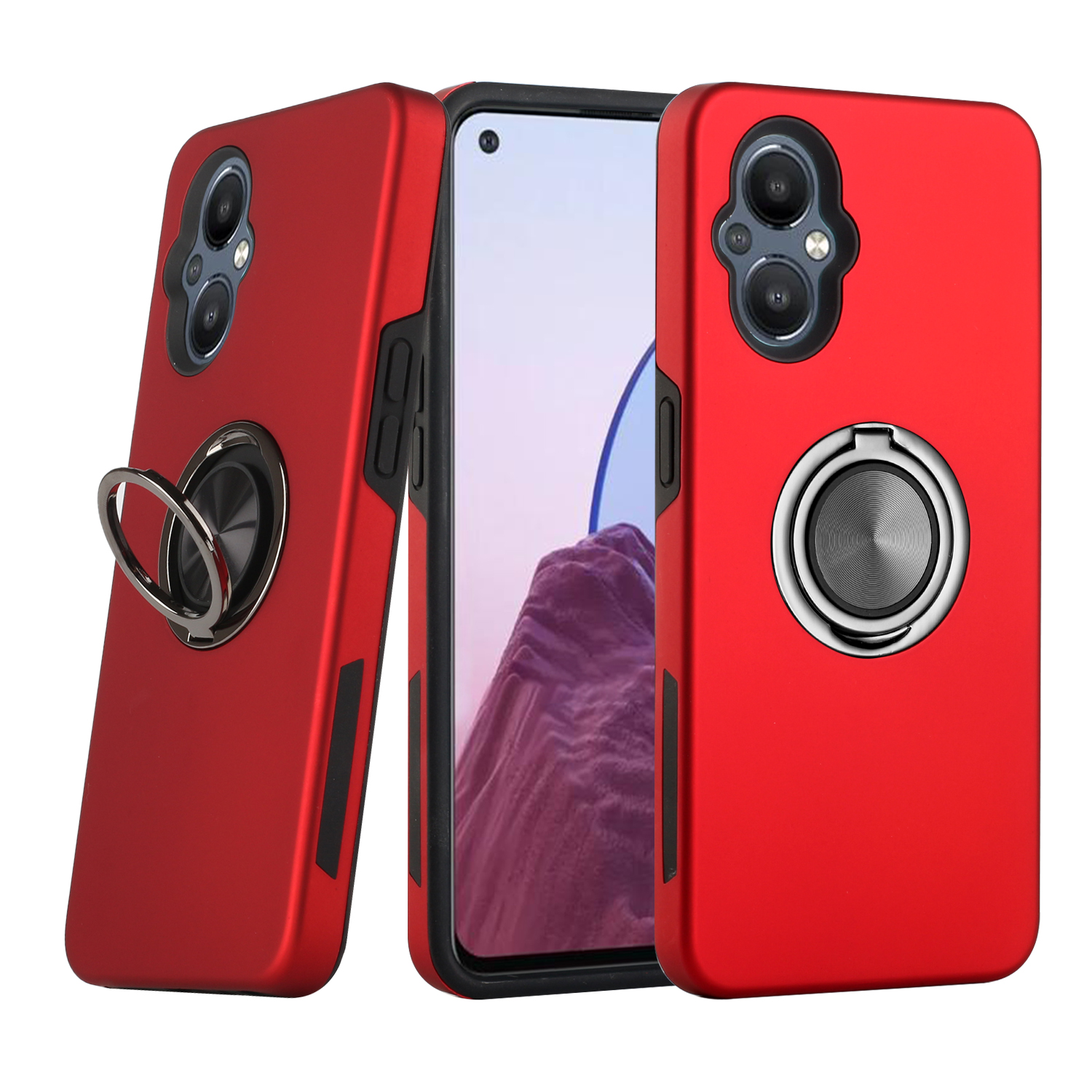 Dual Layer Strong Armor RING Stand Hybrid Case for OnePlus Nord N20 5G (Red)