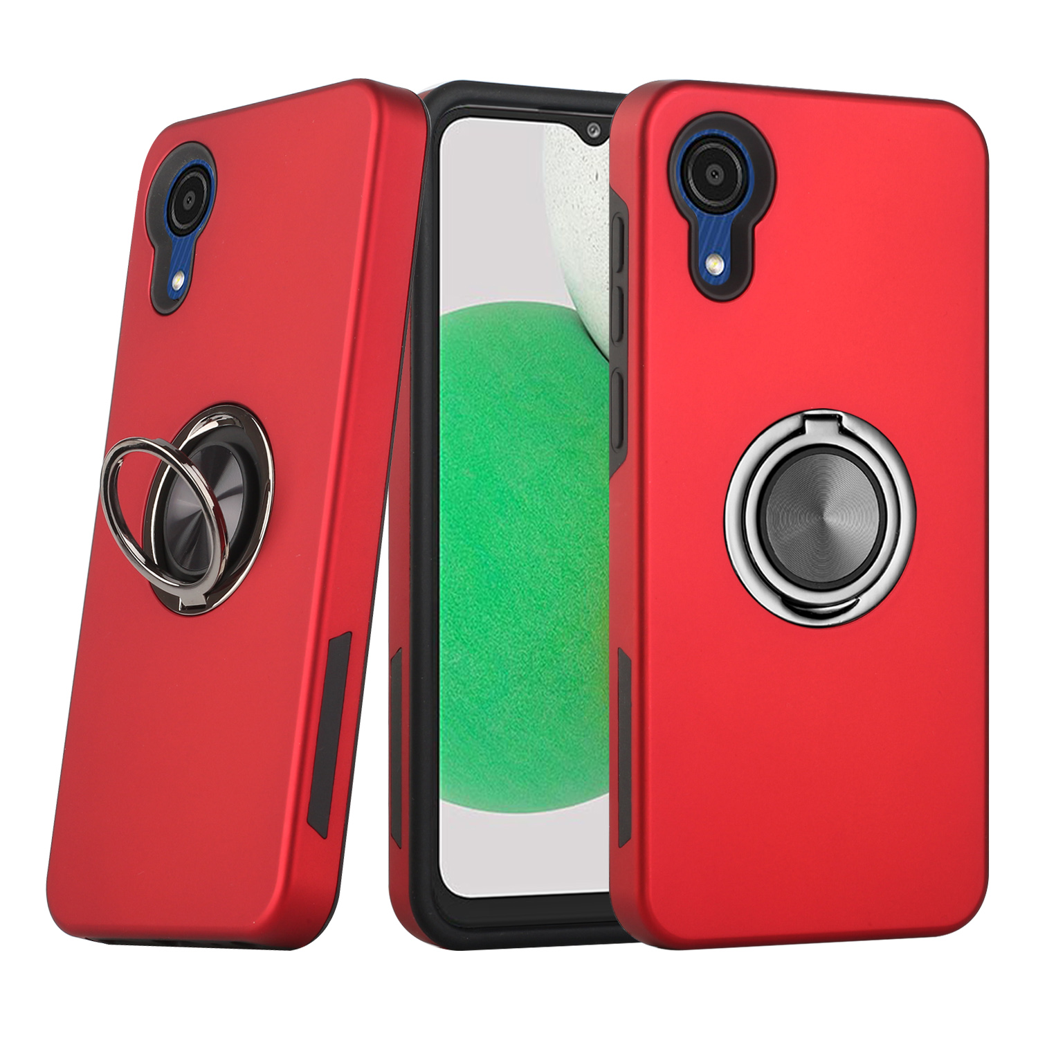Dual Layer Armor Hybrid Stand RING Case for Samsung A03 Core (Red)