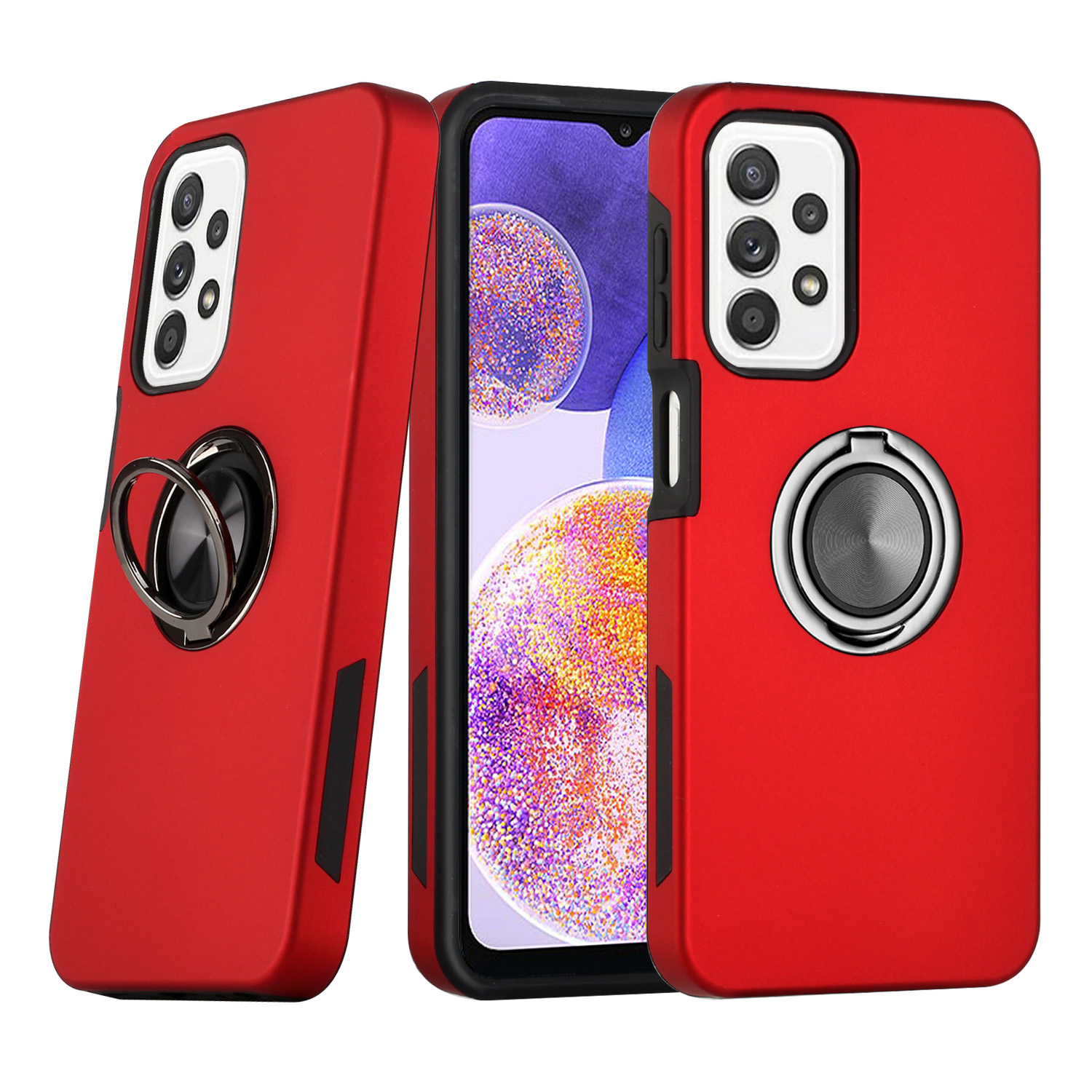 Dual Layer Strong Armor RING Stand Hybrid Case for Galaxy A13 4G (Red)
