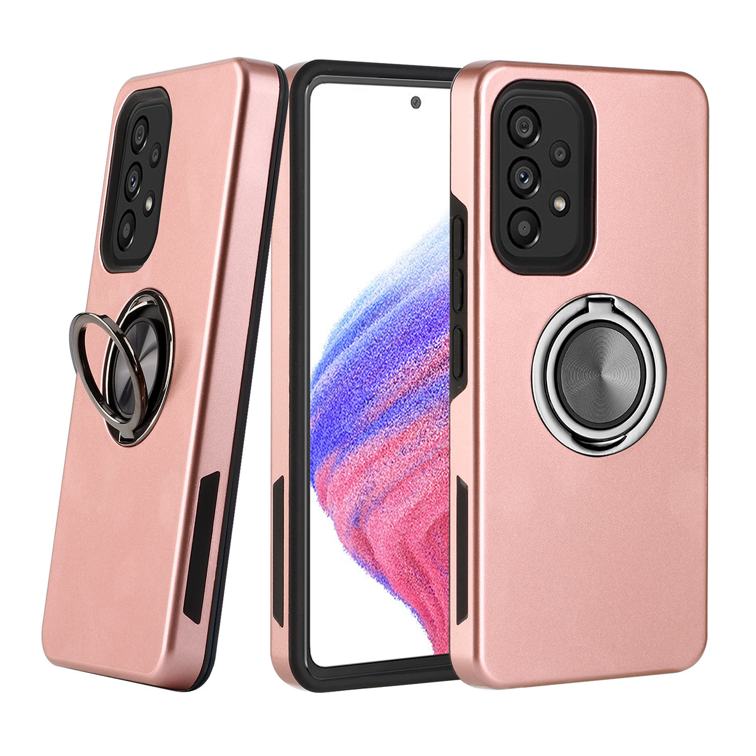 Dual Layer Armor Hybrid Stand RING Case for Samsung Galaxy A53 5G (Rose Gold)