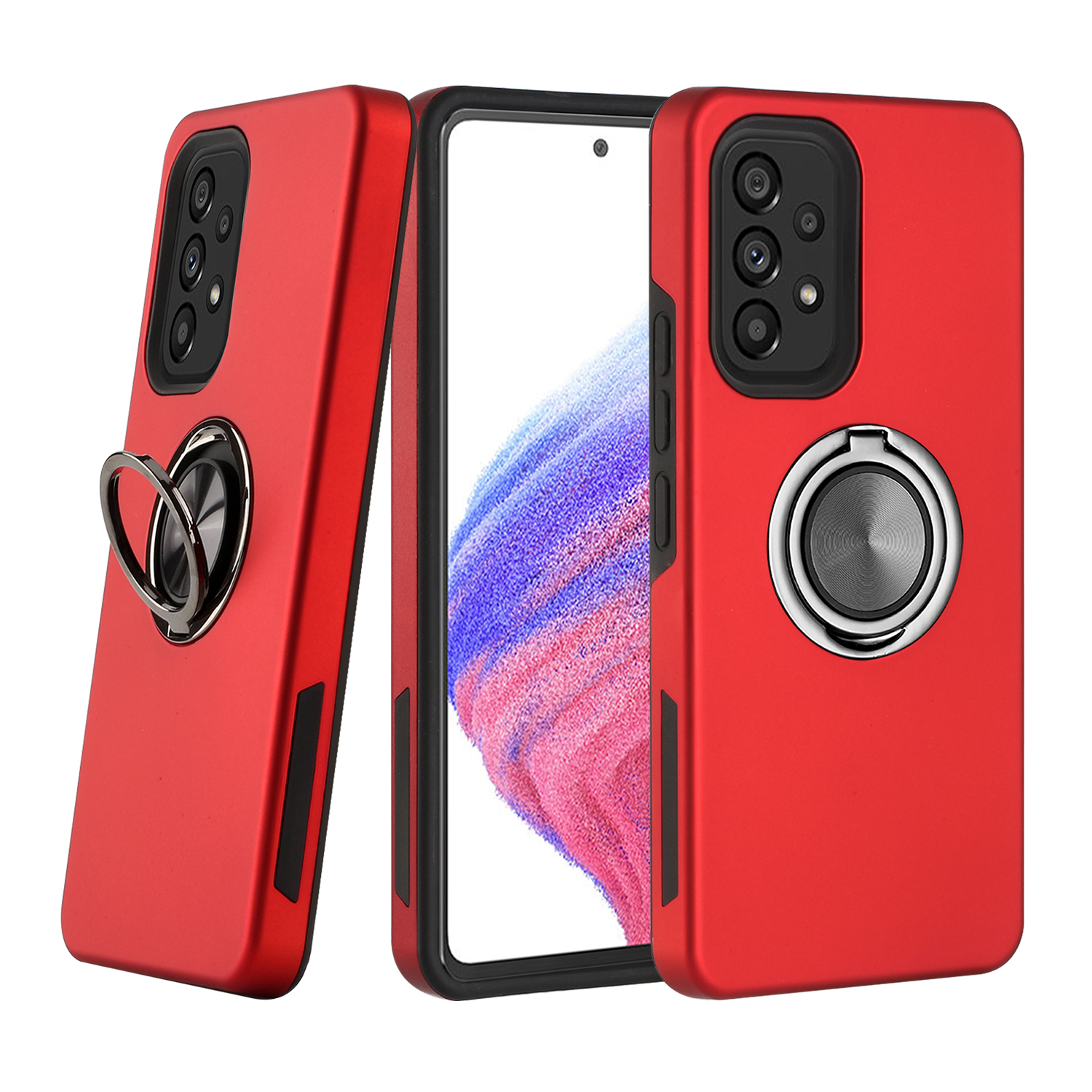 Dual Layer Armor Hybrid Stand RING Case for Samsung Galaxy A53 5G (Red)