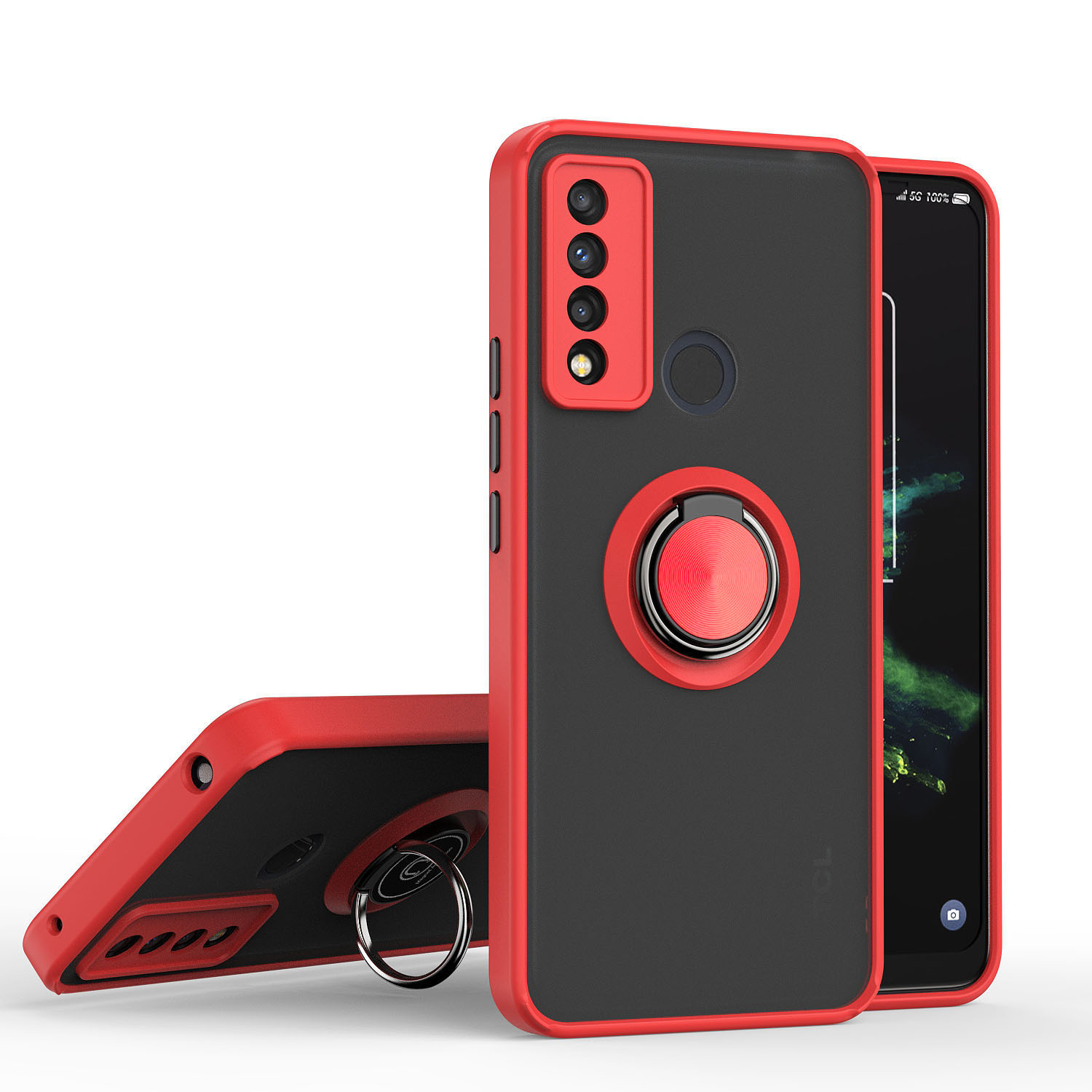 Tuff Slim Armor Hybrid RING Stand Case for TCL 20 XE (Red)
