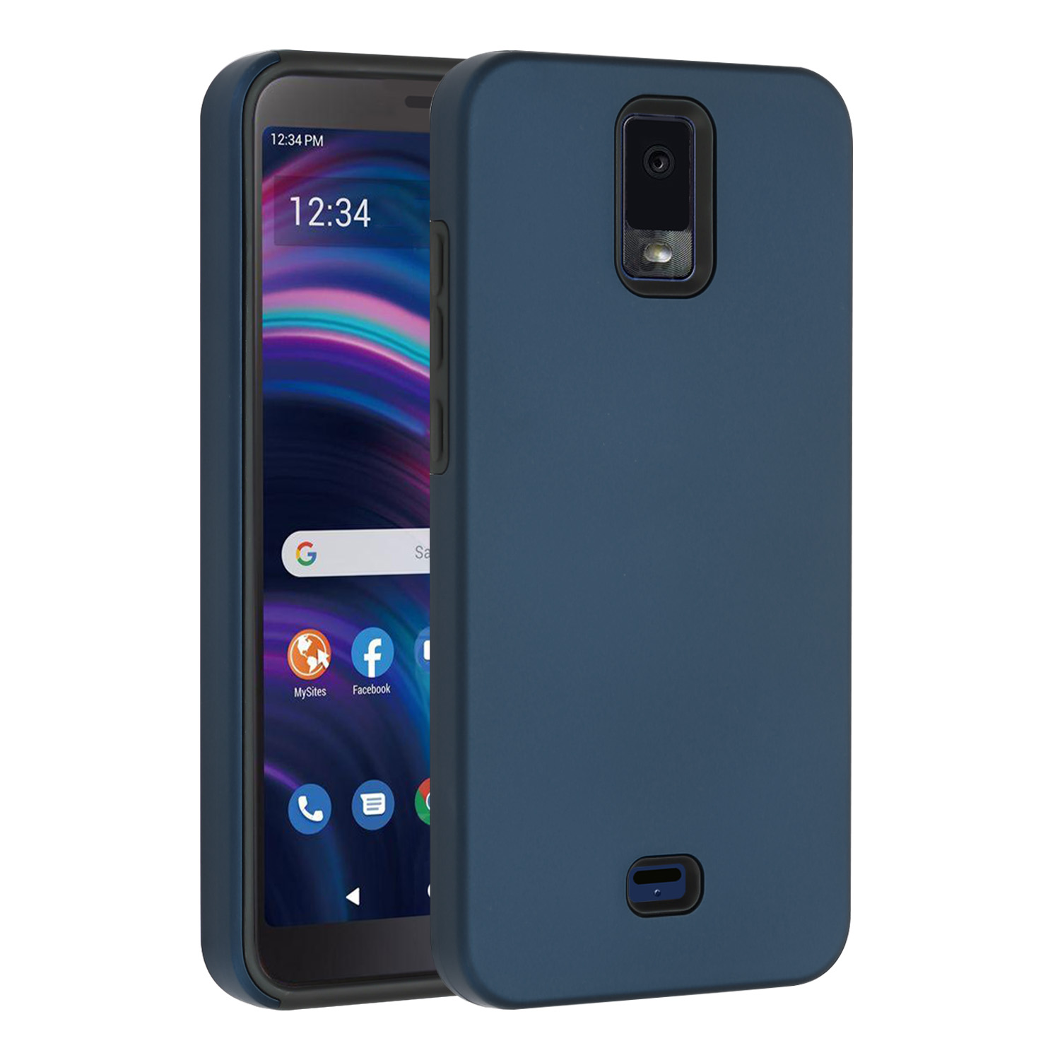 Glossy Dual Layer Armor Defender Hybrid Case Cover for BLU View 3 (Navy Blue)