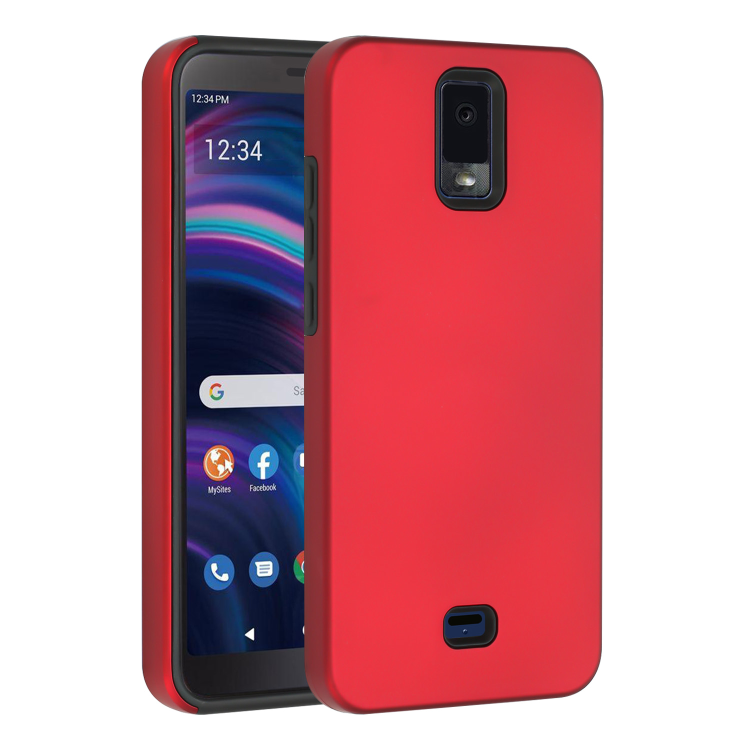 Glossy Dual Layer Armor Defender Hybrid Case Cover for BLU View 3 (Red)