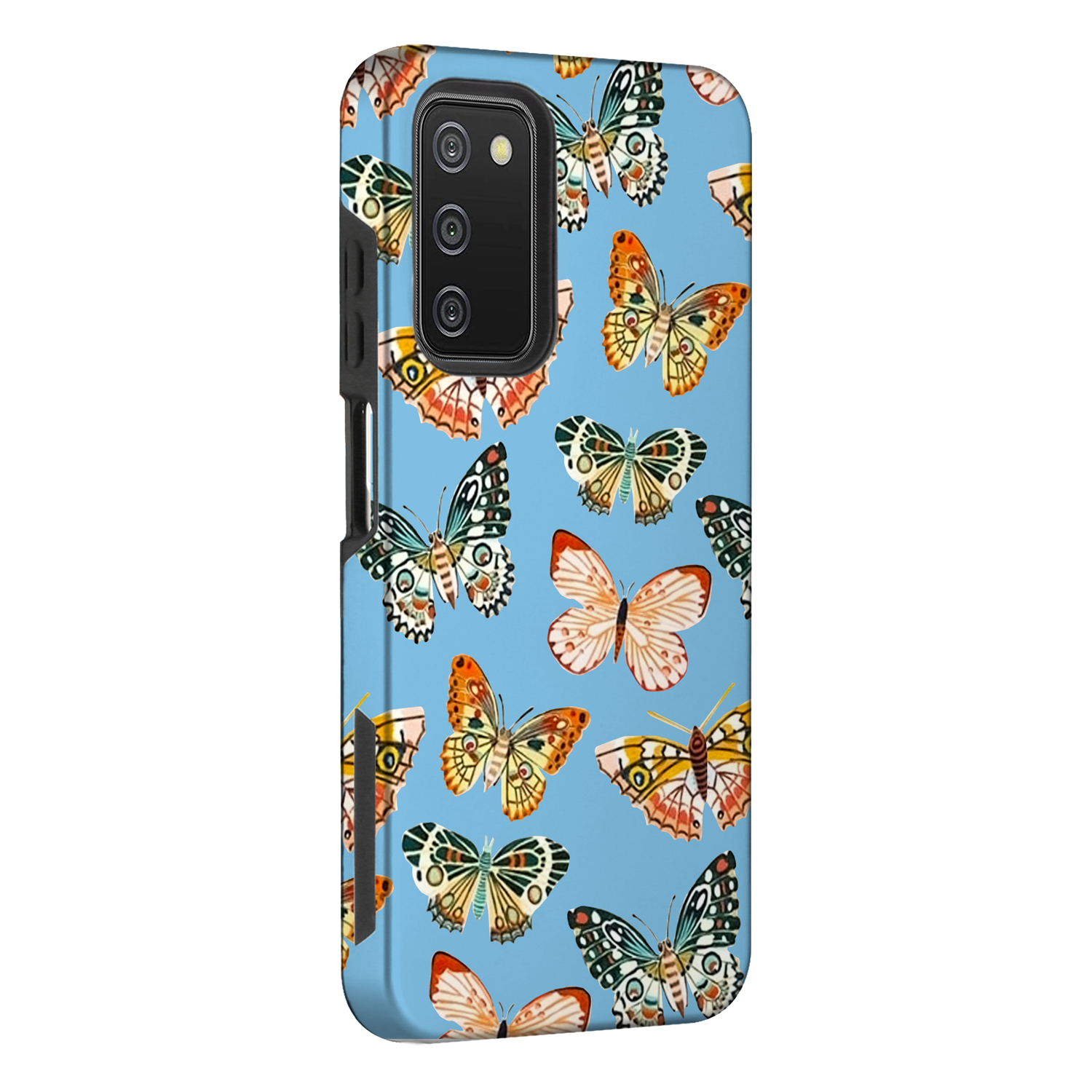 Glossy Design Dual Layer Armor Case Cover for Galaxy A03s (Butterfly)