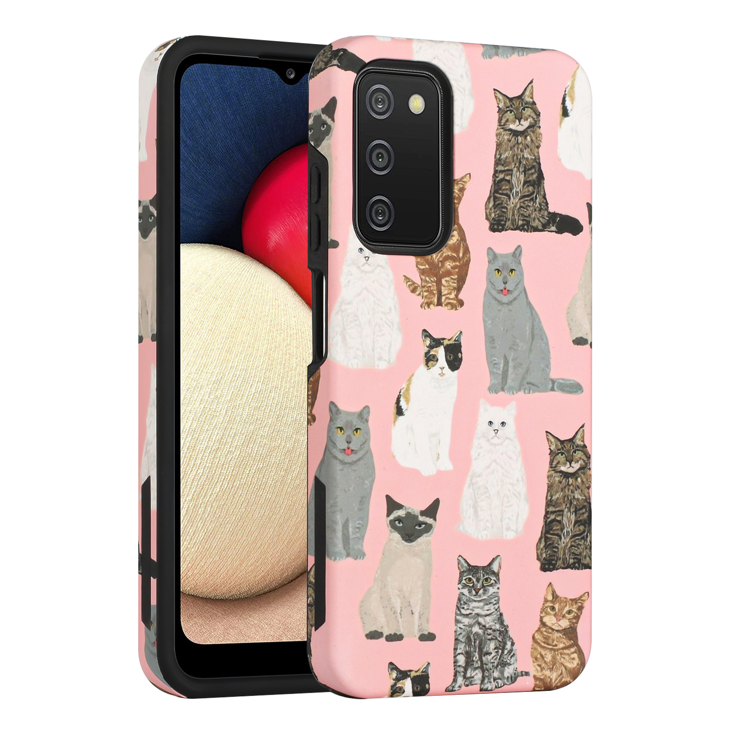Glossy Design Dual Layer Armor Case Cover for Galaxy A03s (Cat)