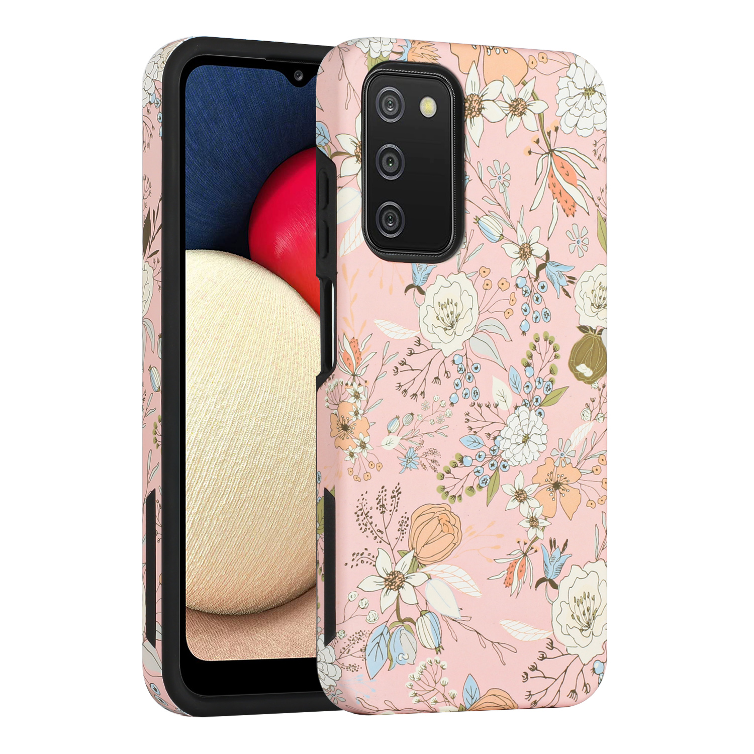 Glossy Design Dual Layer Armor Case Cover for Galaxy A03s (FLOWER)