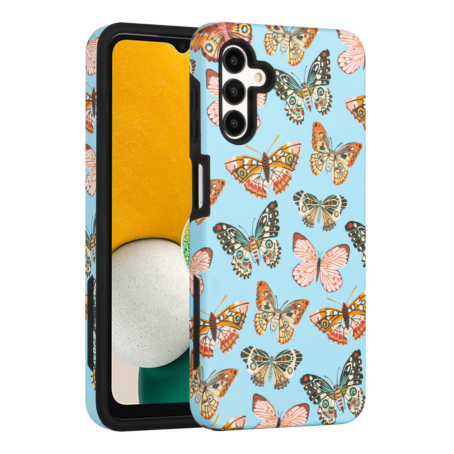 Glossy Design Dual Layer Armor Case Cover for Galaxy A13 5G (Butterfly)