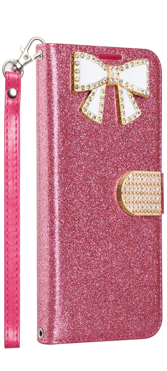Ribbon Bow Crystal Diamond WALLET Case for Samsung Galaxy Note 10 (Hot Pink)