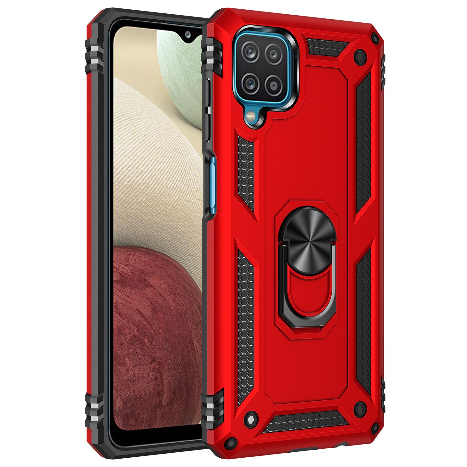 Tech Armor RING Stand Grip Case with Metal Plate for Samsung Galaxy A12 (Red)
