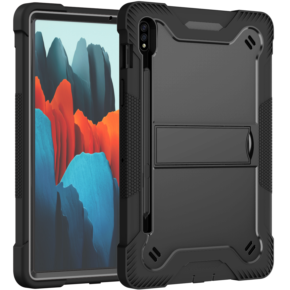 Heavy Duty Full Body Kickstand Tablet Case for Galaxy Tab S8 S7 (Black)