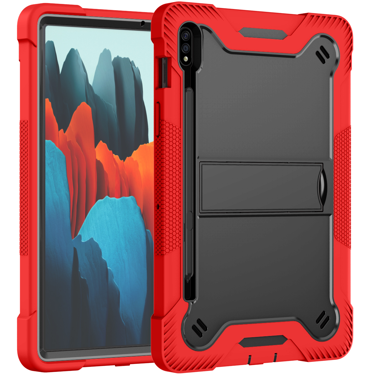 Heavy Duty Full Body Kickstand Tablet Case for Galaxy Tab S8 S7 (Red)