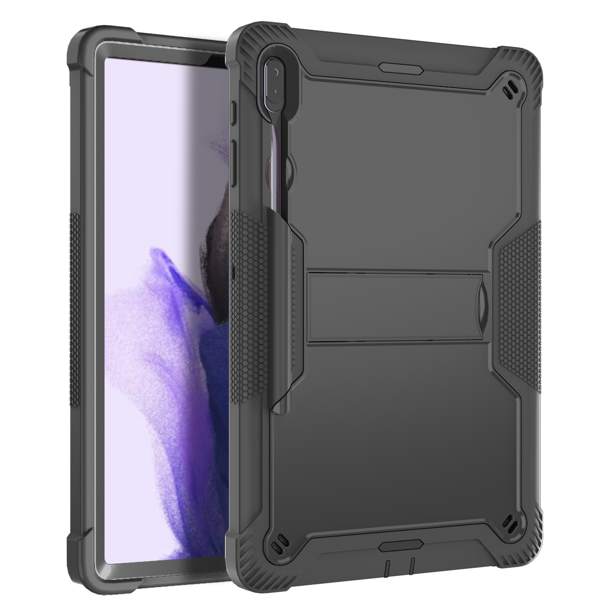 Heavy Duty Full Body Kickstand Tablet Case for Galaxy Tab S8/S7/Plus/Fe (Black)