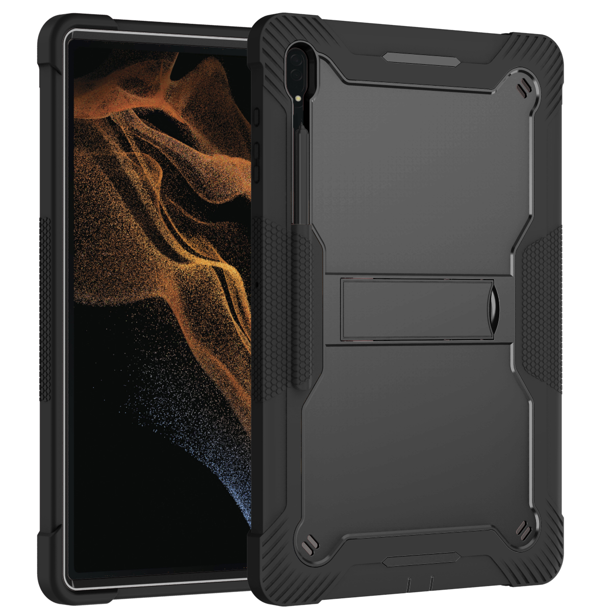 Heavy Duty Full Body Kickstand Hybrid Case for Galaxy Tab S8 Ultra (Black)