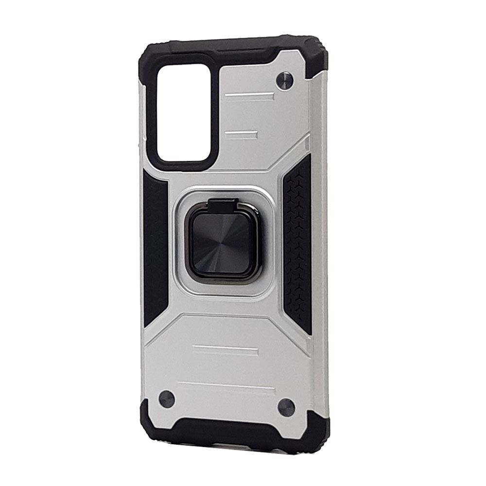 Double Layer Hybrid Square RING Armor Case for Galaxy A03s (USA) (Silver)