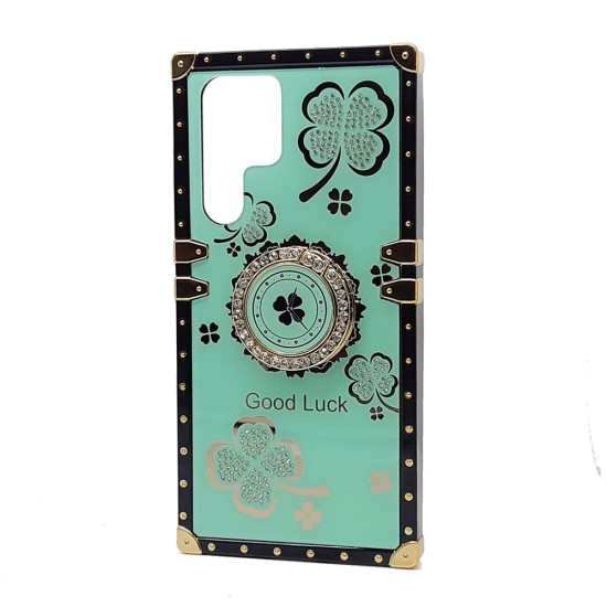 Heavy Duty Clover Diamond RING Stand Case for Galaxy S23 Ultra 5G (Green)