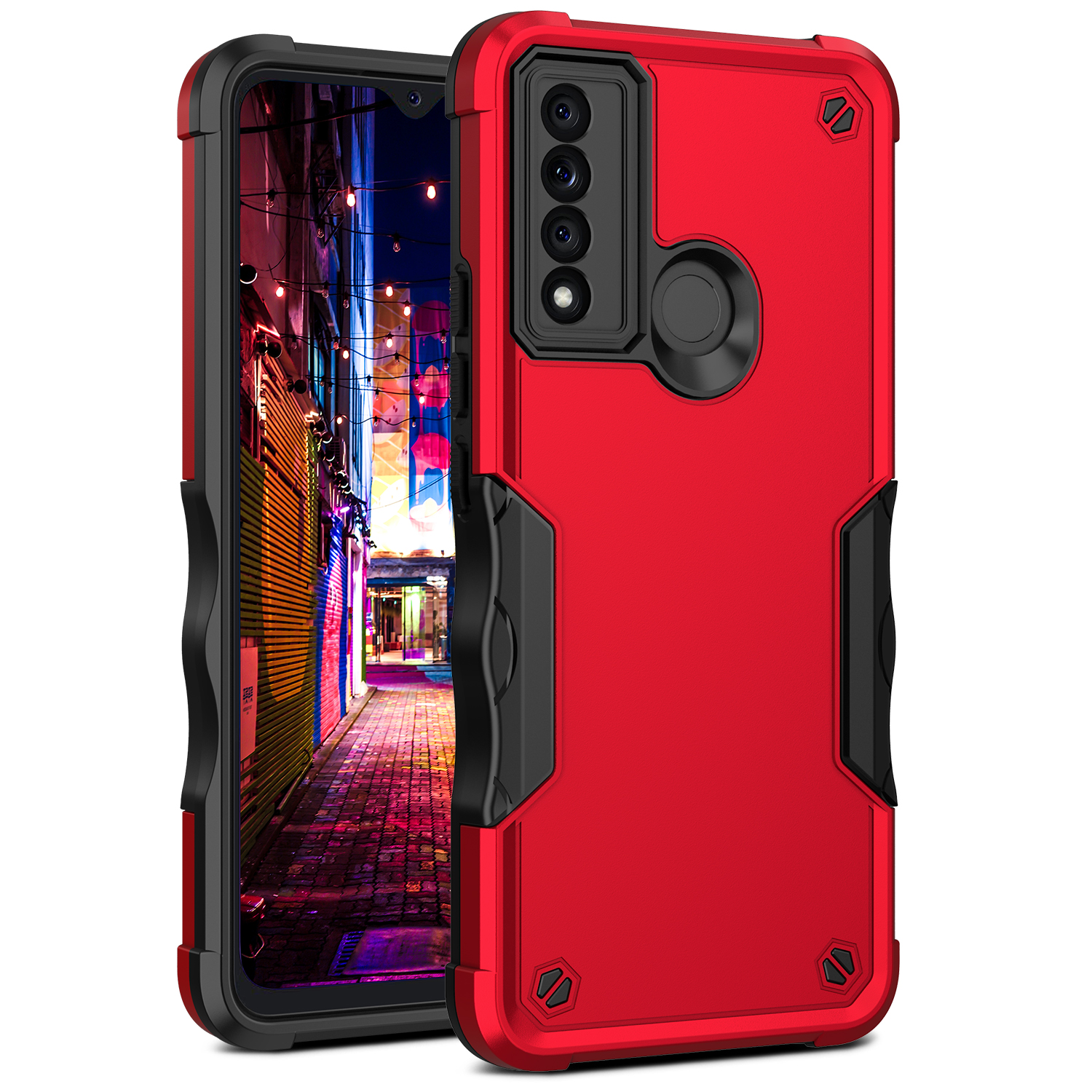 Strong Armor Grip Pattern Heavy Duty Shockproof Protective Cover Case for TCL 20 XE (Red)