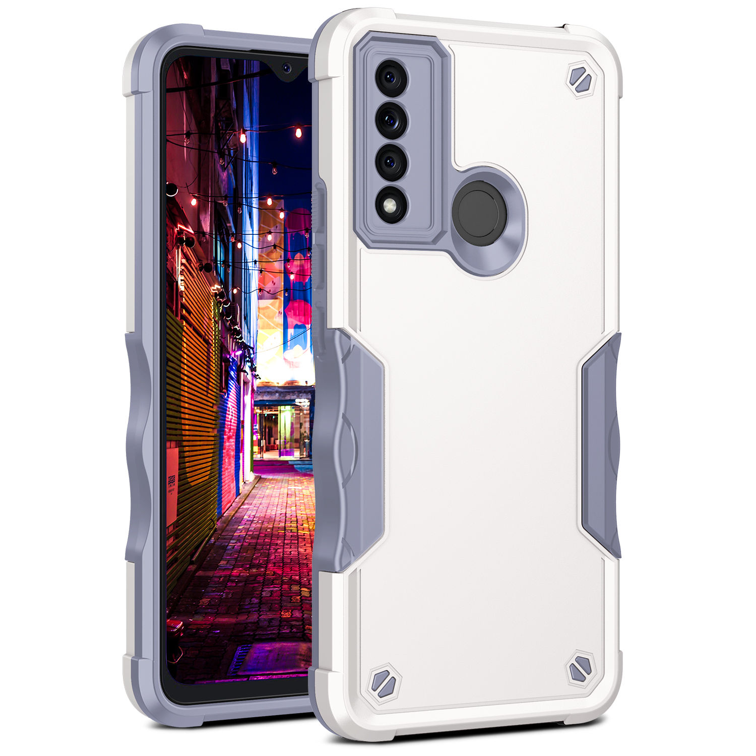 Strong Armor Grip Pattern Heavy Duty Shockproof Protective Cover Case for TCL 20 XE (White)