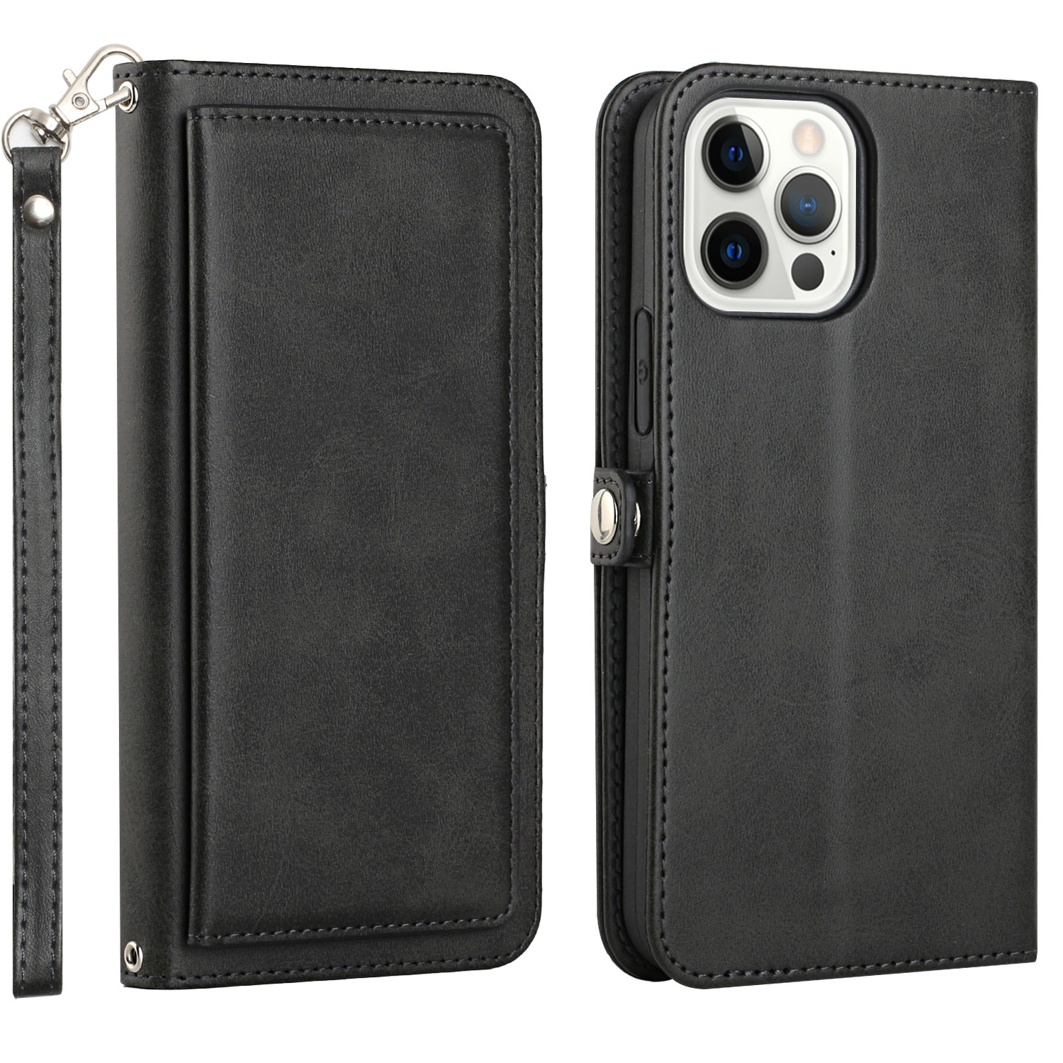 Premium Leather WALLET Cover Case with Card Slot for iPhone 14 Pro Max (Black)