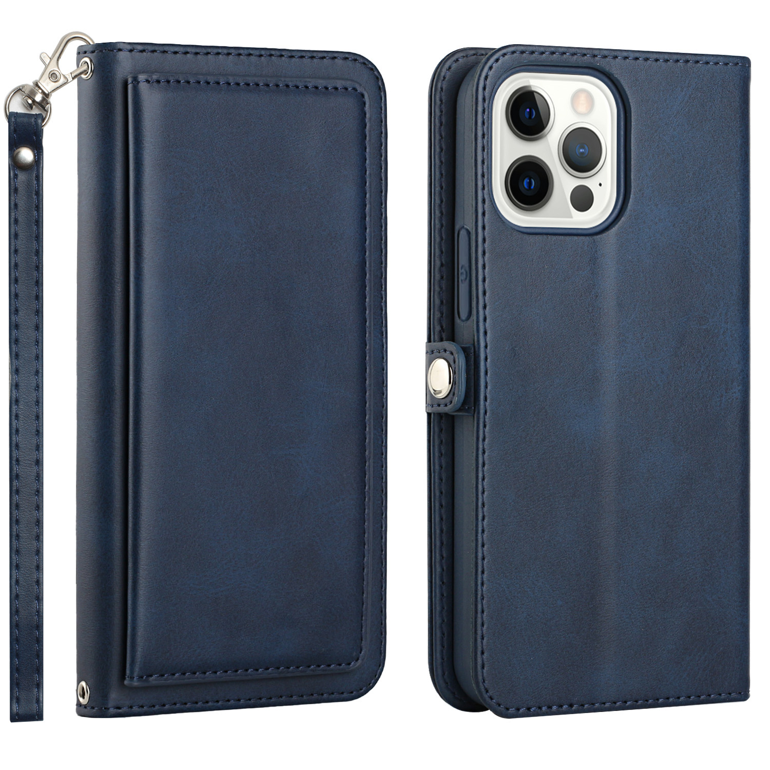 Premium Leather WALLET Cover Case with Card Slot for iPhone 14 Pro Max (Blue)